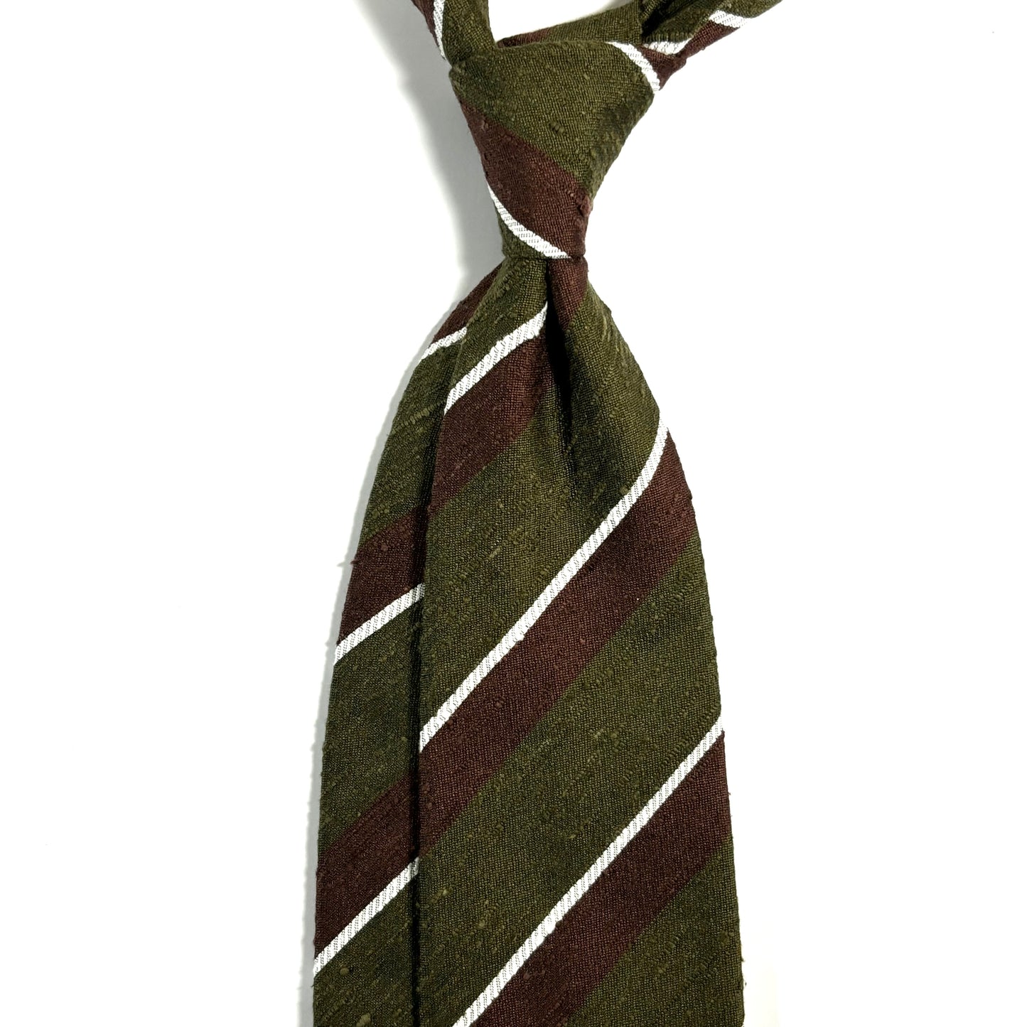 Olive Green / Brown Striped Silk Shantung Tie