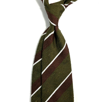 Olive Green / Brown Striped Silk Shantung Tie