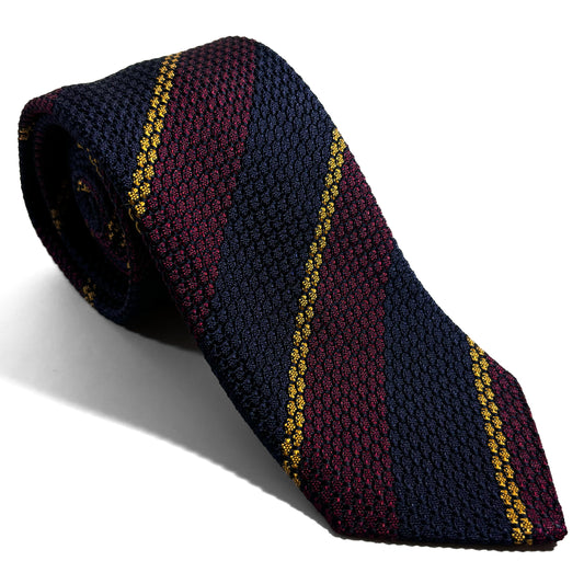Navy Blue & Burgundy Striped Silk Grenadine Tie (Garza Grossa)
