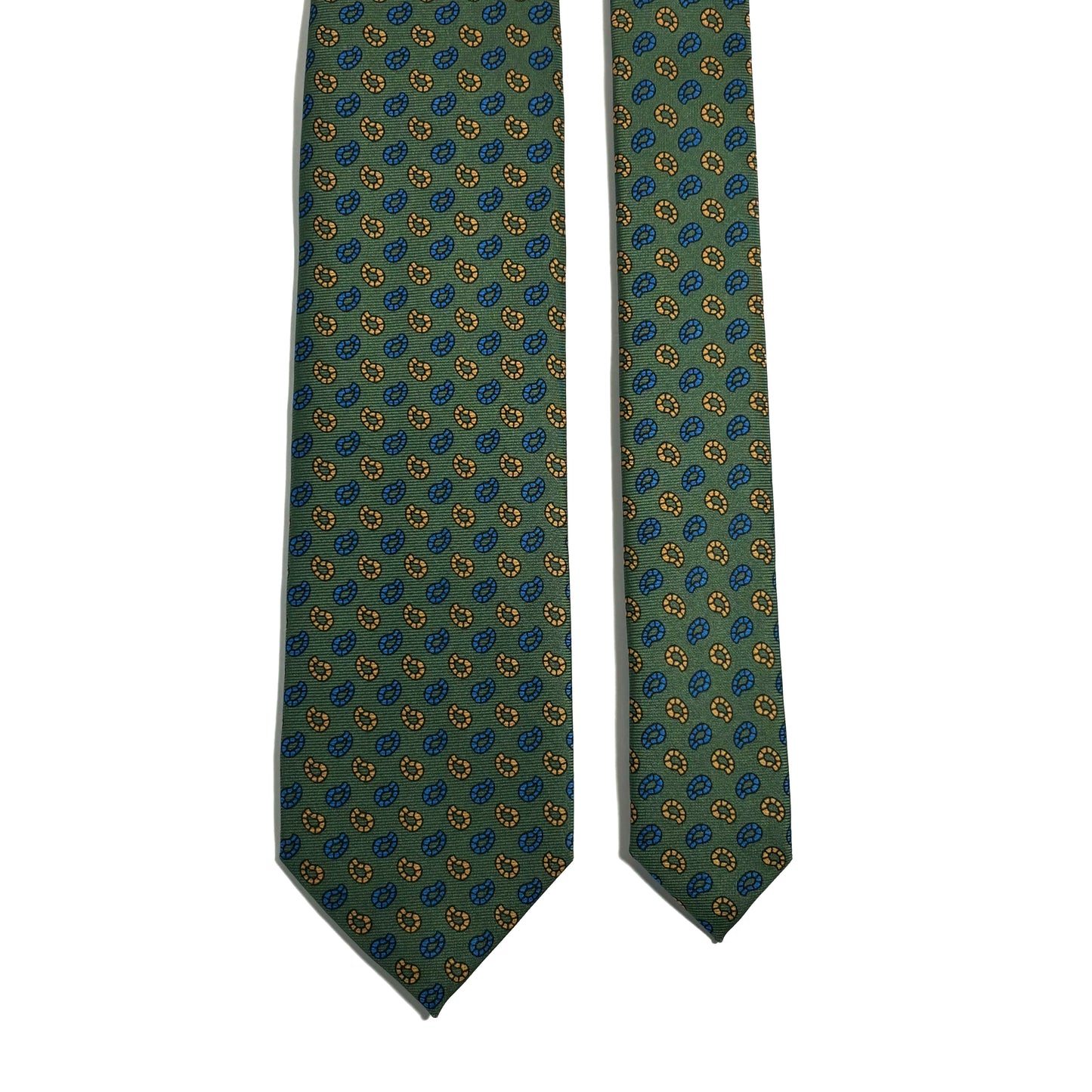 Hand-Printed Green Small Paisley Silk Tie