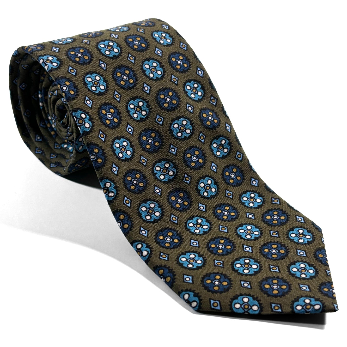 Olive Green Floral Ancient Madder Silk Tie