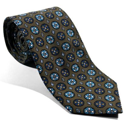 Olive Green Floral Ancient Madder Silk Tie