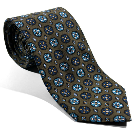Olive Green Floral Ancient Madder Silk Tie