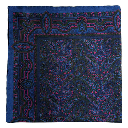Navy Blue & Pink Paisley Ancient Madder Silk Pocket Square