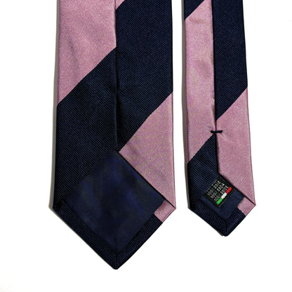 Navy Blue & Pink Block Striped Silk Repp Tie