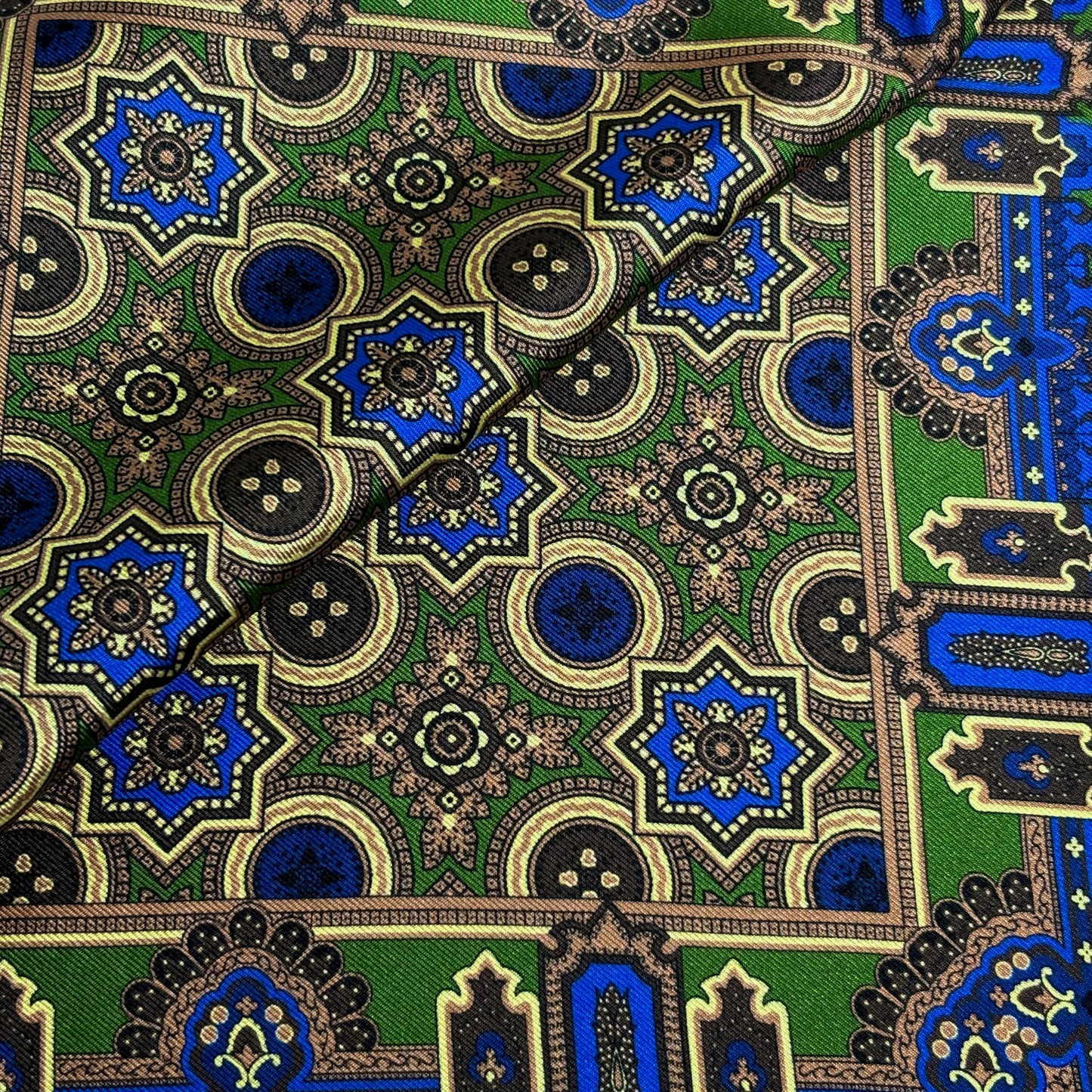 Brown & Green Geometric Silk Pocket Square