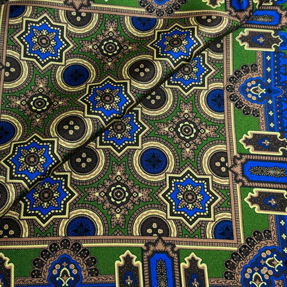 Brown & Green Geometric Silk Pocket Square