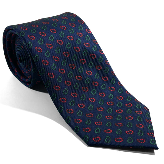 Hand-Printed Navy Blue Small Paisley Silk Tie