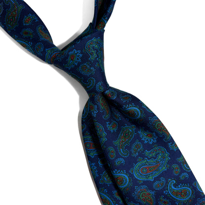 Hand-Printed Nautical Blue Paisley Silk Tie