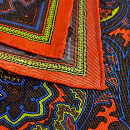 Orange & Brown Paisley Silk Pocket Square