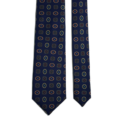 Navy Blue Geometric Medallion Silk Tie
