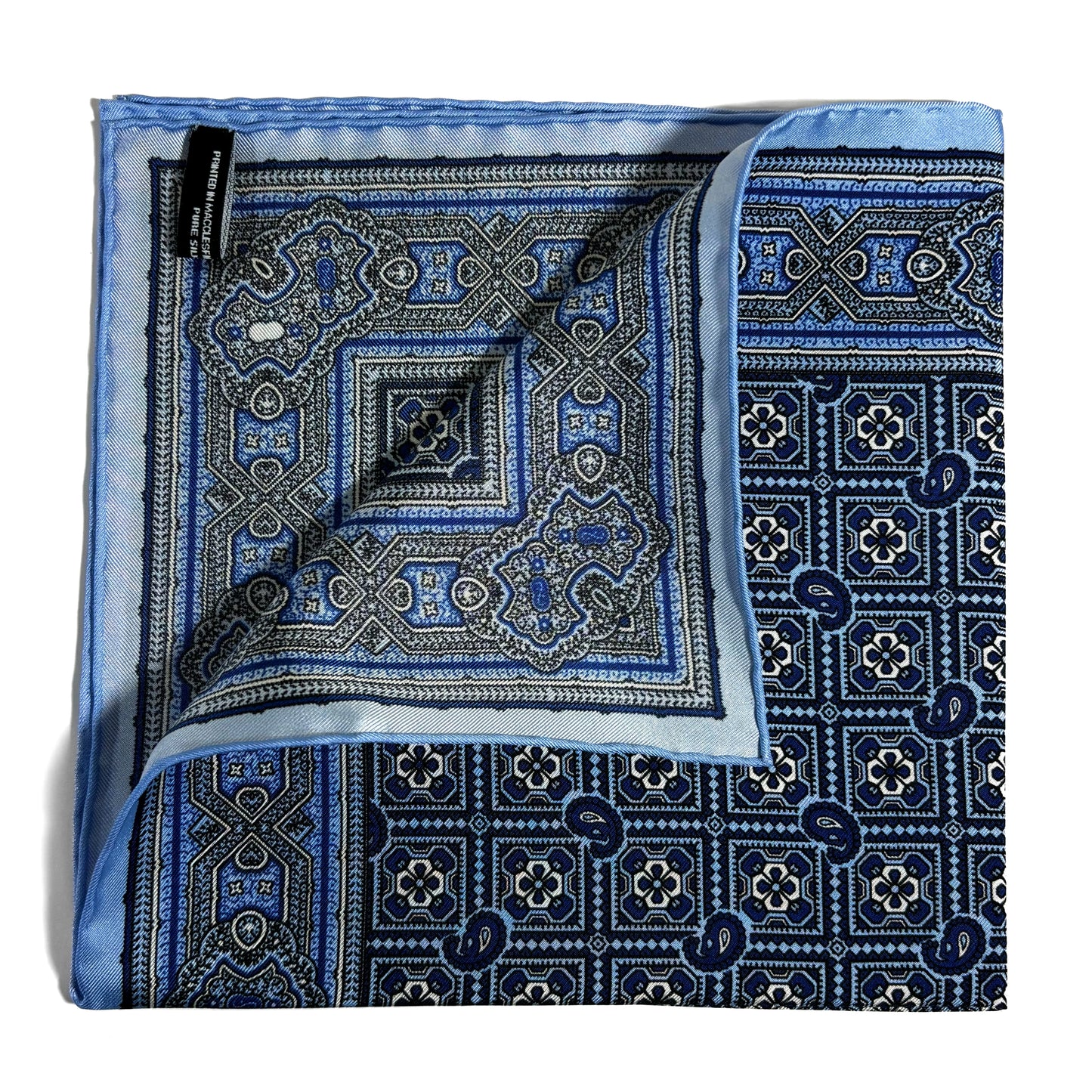 Light Blue Geometric Silk Pocket Square