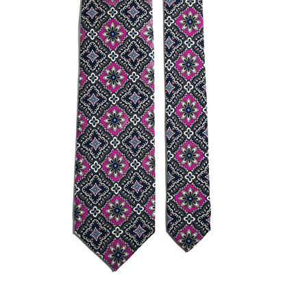 Midnight Blue & Magenta Mosaic Silk Tie