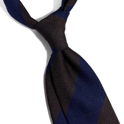 Navy Blue & Brown Striped Wool/Silk Grenadine Tie (Garza Fina)