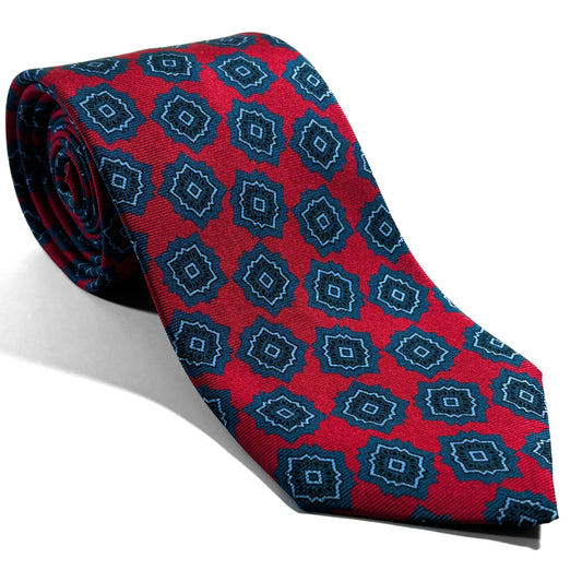 Red & Blue Geometric Silk Tie