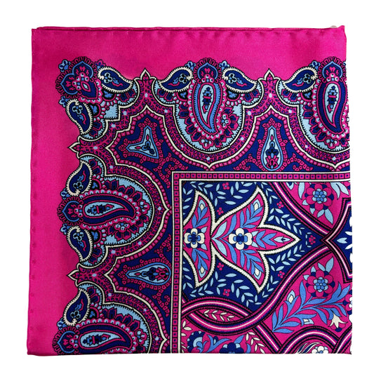 Fuchsia Pink Floral Paisley Silk Pocket Square
