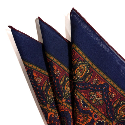 Dominus - Navy Blue & Gold - Wool/Silk Pocket Square