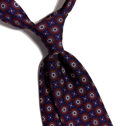 Hand-Printed Navy Blue & Burgundy Geometric Ancient Madder Silk Tie