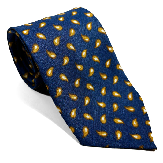 Navy Blue Teardrop Untipped Linen/Silk Tie