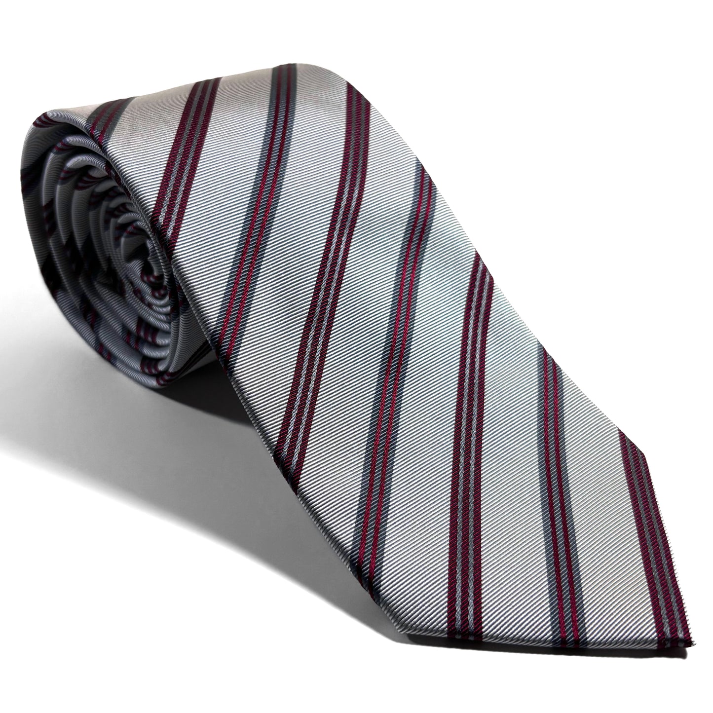 Silver & Red Striped Silk Jacquard Tie