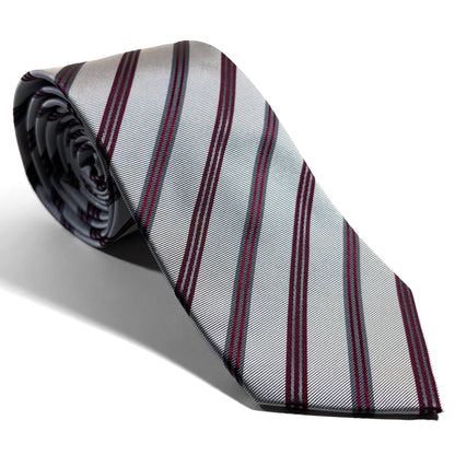 Silver & Red Striped Silk Jacquard Tie