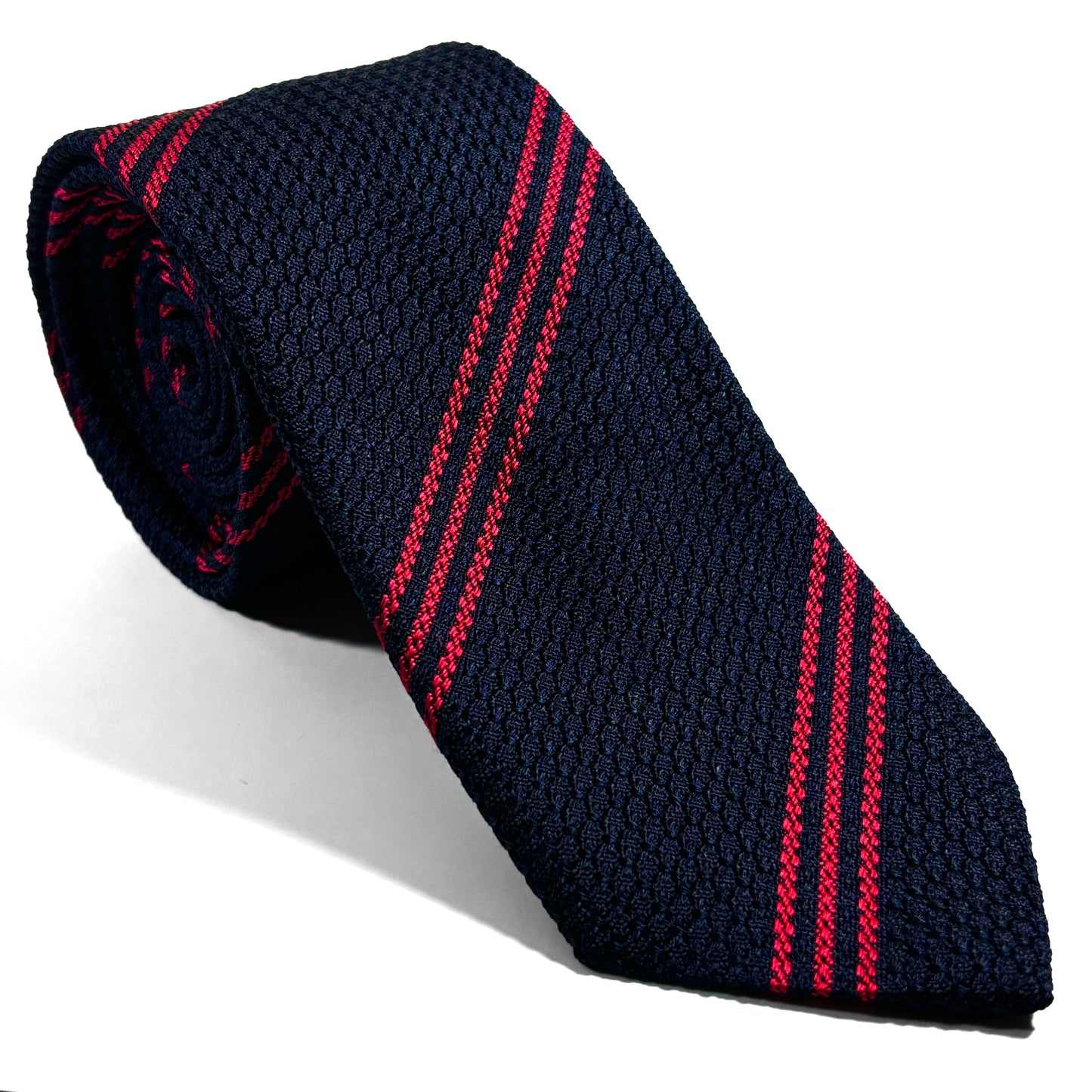 Navy Blue & Red Striped Silk Grenadine Tie (Garza Grossa)