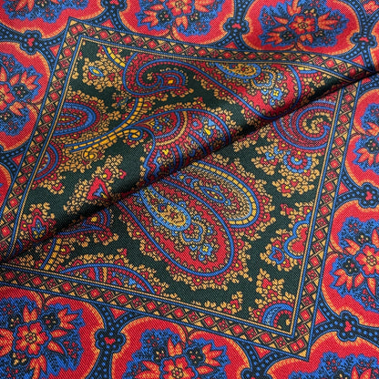 Red & Forest Green Ancient Madder Silk Pocket Square