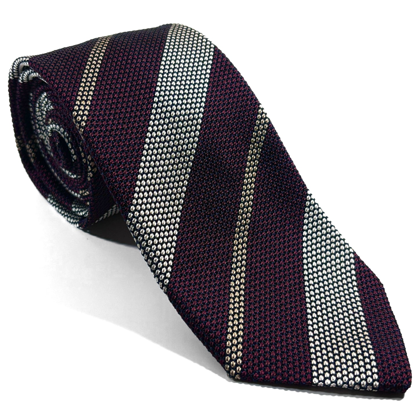 Burgundy / Silver Striped Silk Grenadine Tie