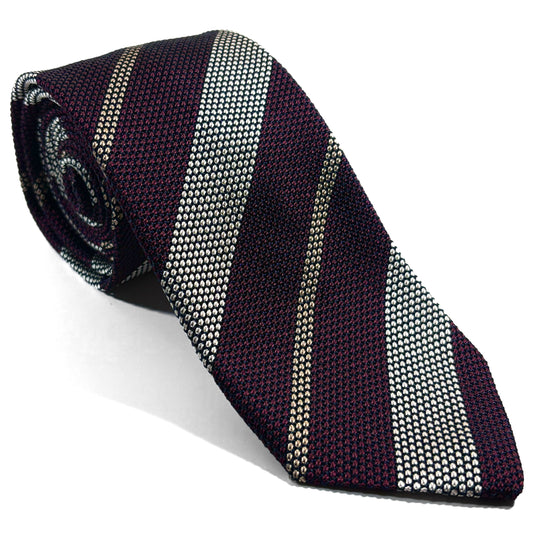 Burgundy / Silver Striped Silk Grenadine Tie