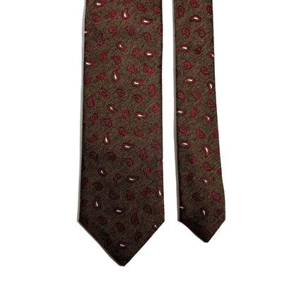 Brown & Burgundy Paisley Silk Jacquard Tie