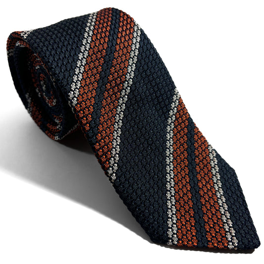 Dark Green & Orange Striped Silk Grenadine Tie (Garza Grossa)