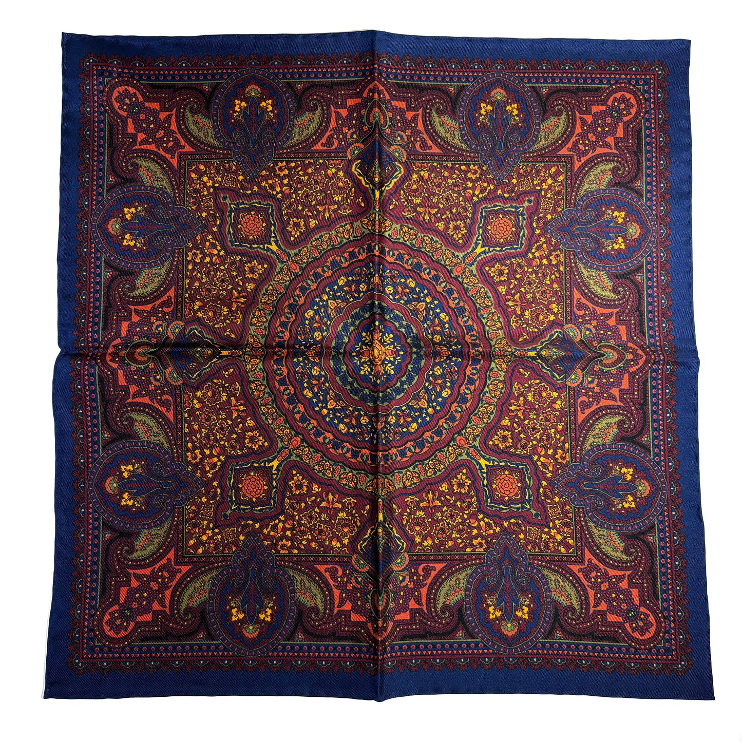 Burgundy & Gold Floral Medallion Silk Pocket Square