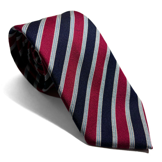 Red / Navy Blue Striped Wool/Silk Tie