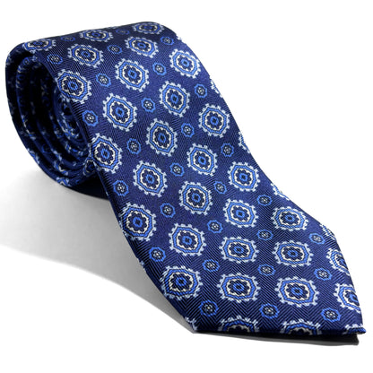 Navy Blue Geometric Silk Tie (Handmade in Italy)