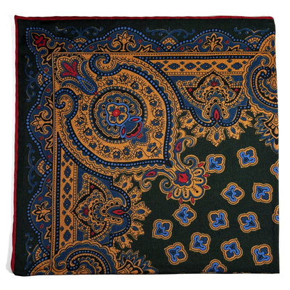Forest Green & Orange Medallion Ancient Madder Silk Pocket Square