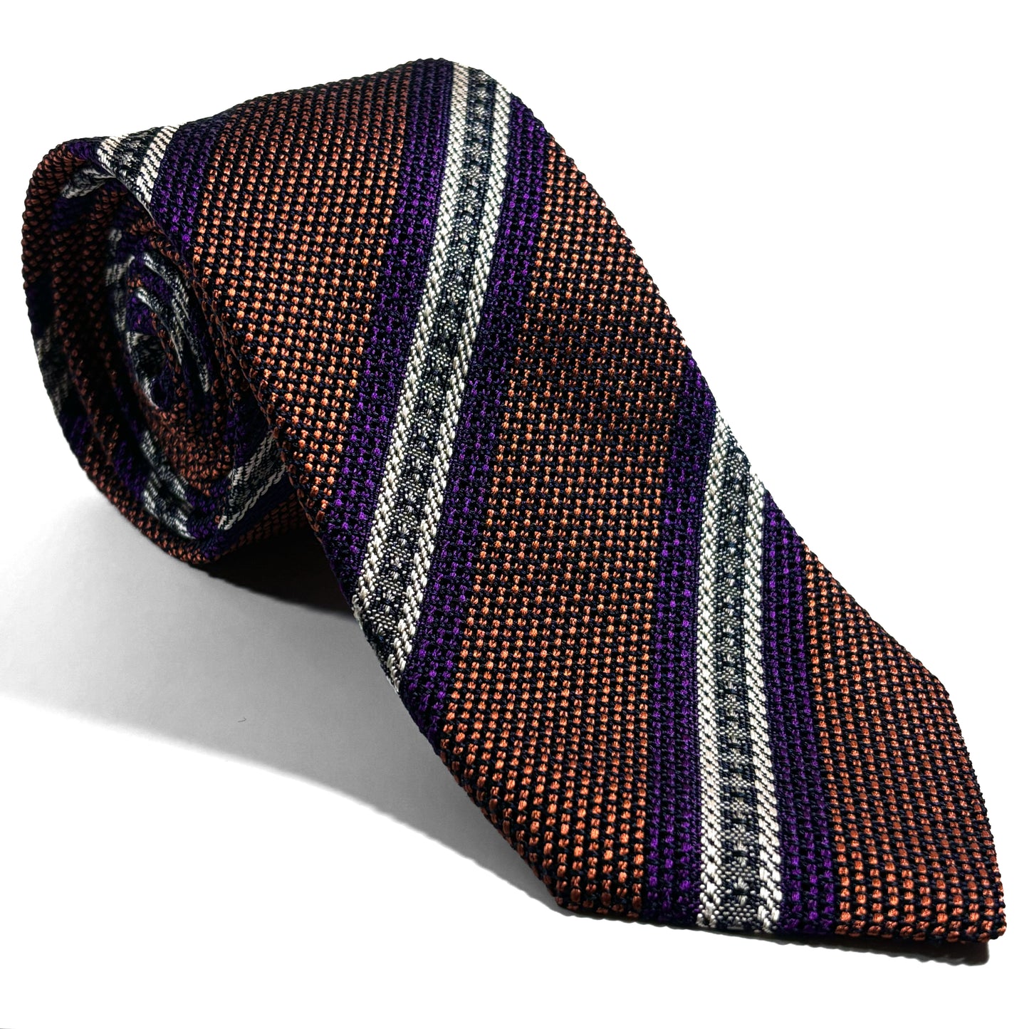 Orange Striped Italian Silk Grenadine Tie