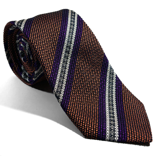 Orange Striped Italian Silk Grenadine Tie