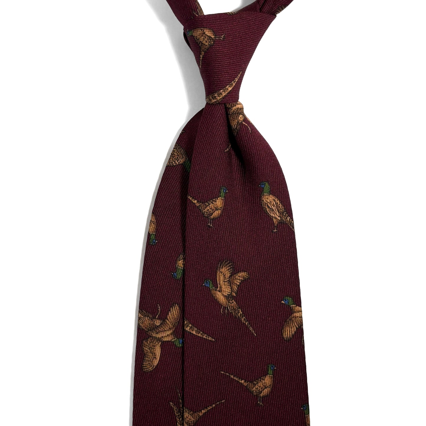 Burgundy Pheasant Print Italian Madder Silk Tie