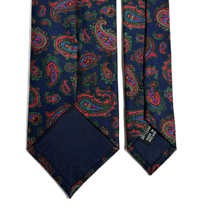 Hand-Printed Navy Blue Paisley Silk Tie