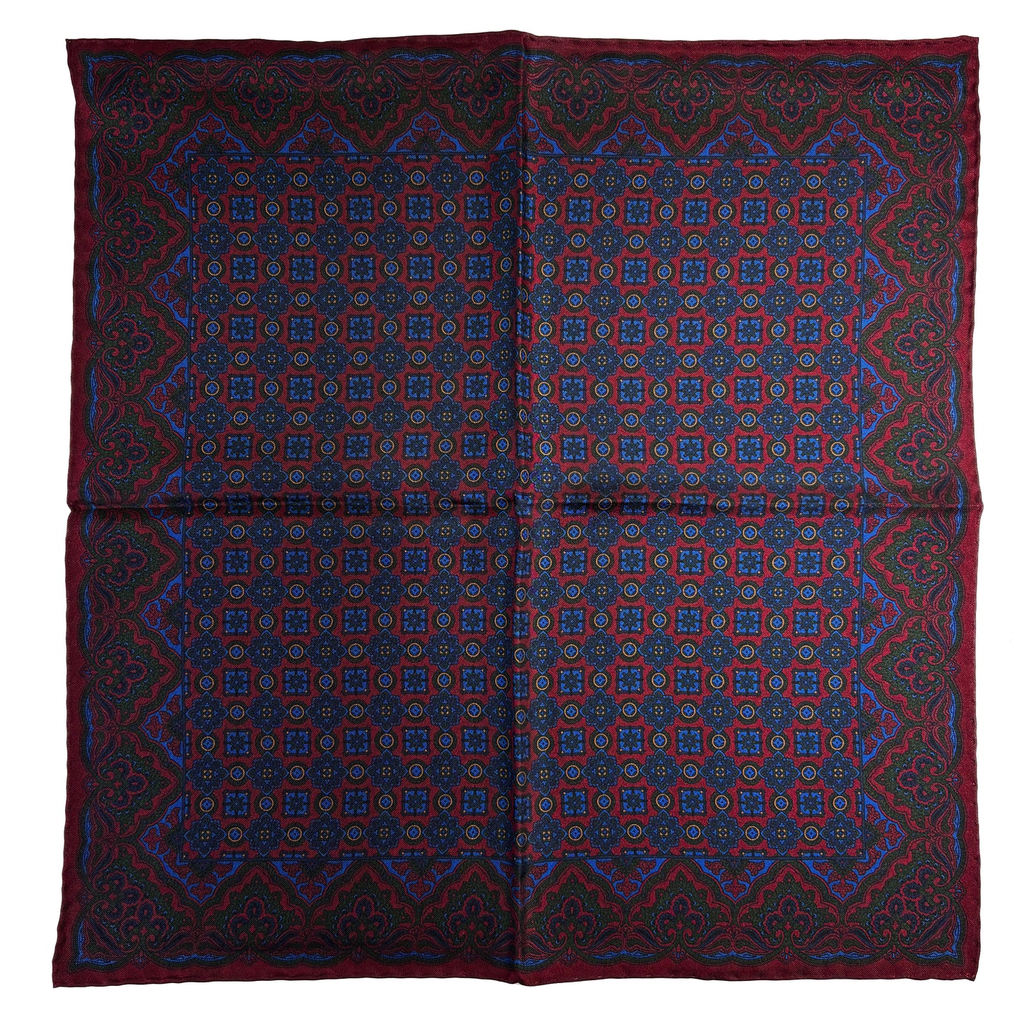 Burgundy & Blue Geometric Ancient Madder Silk Pocket Square