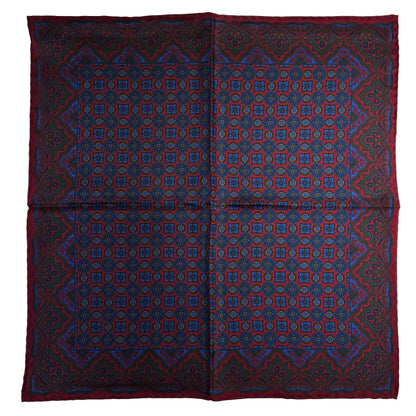 Burgundy & Blue Geometric Ancient Madder Silk Pocket Square