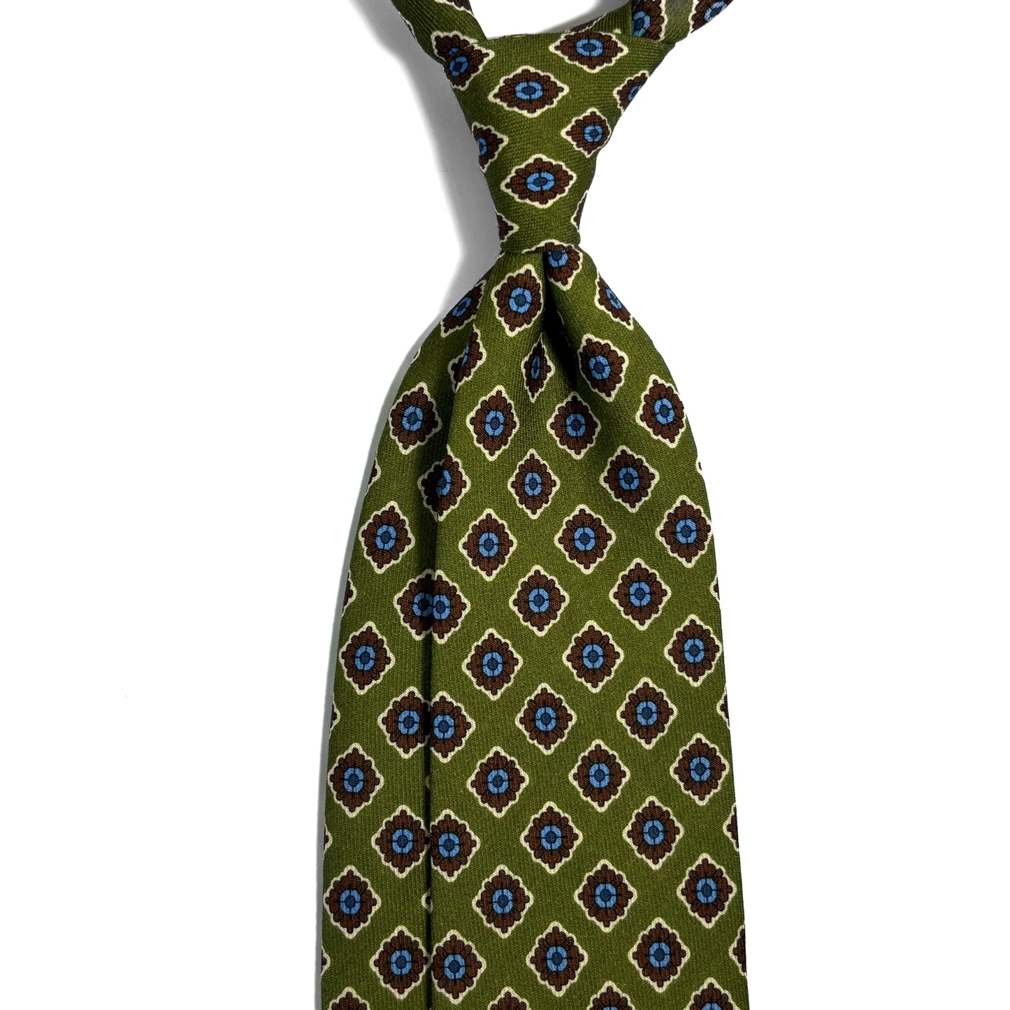 Olive Green Geometric Wool Challis Tie