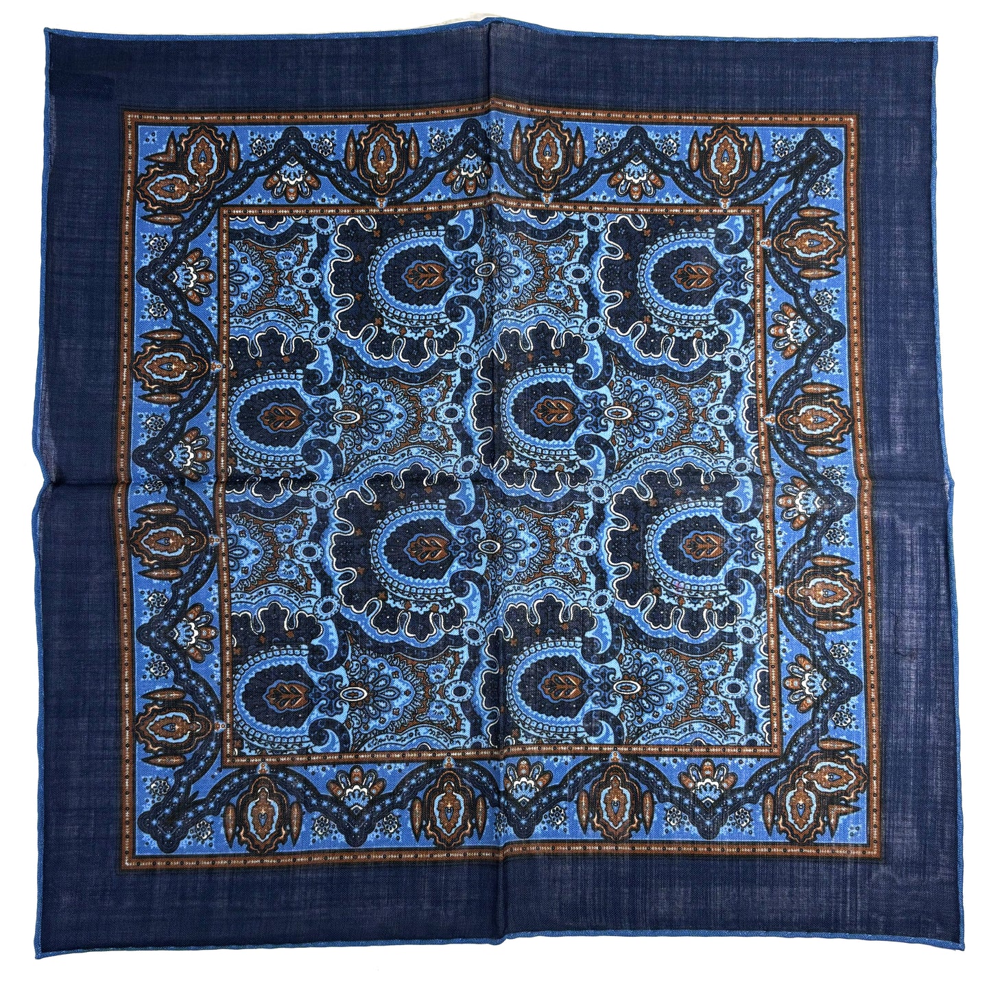 Dominus - Navy Blue & Brown - Wool/Silk Pocket Square