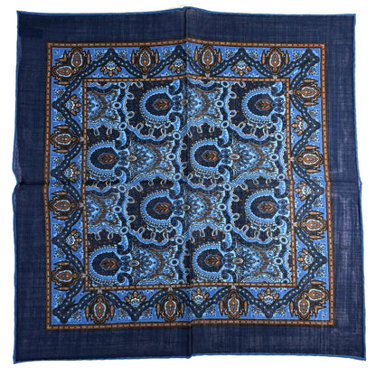 Dominus - Navy Blue & Brown - Wool/Silk Pocket Square