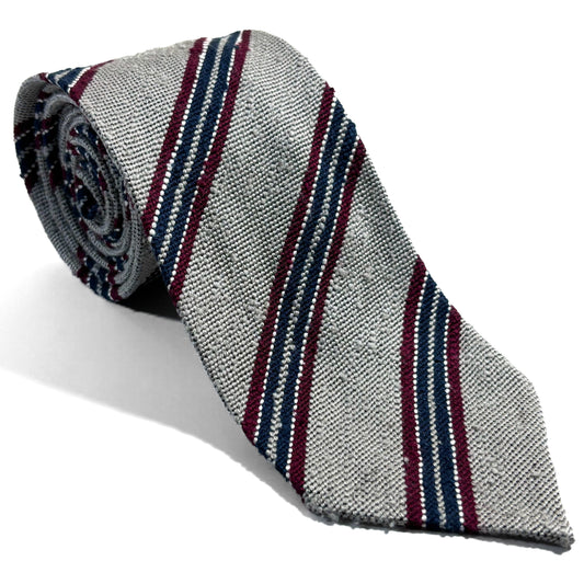 Light Gray Stripe Untipped Silk Shantung Tie