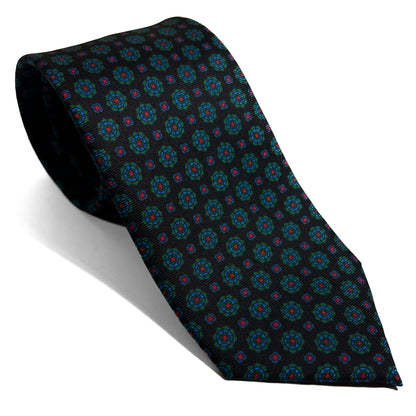 Hand-Printed Dark Brown Geometric Silk Tie