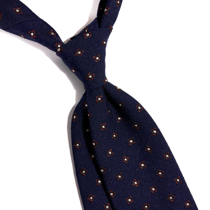 Navy Blue Floral Wool/Silk Jacquard Tie