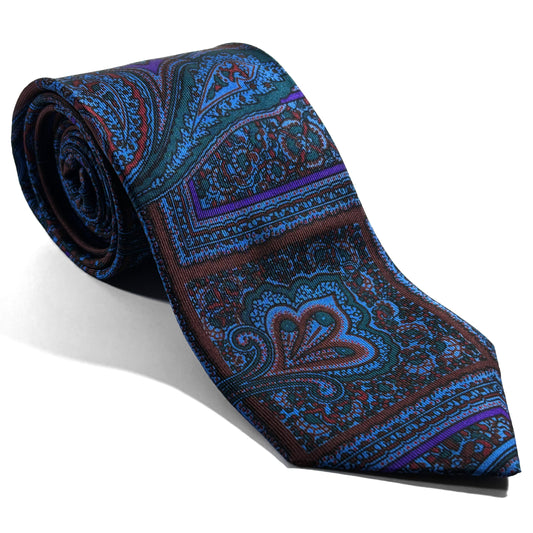 Hand-Printed Brown & Purple Paisley Silk Tie