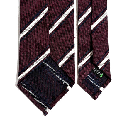 Untipped Burgundy & White Striped Silk Shantung Tie