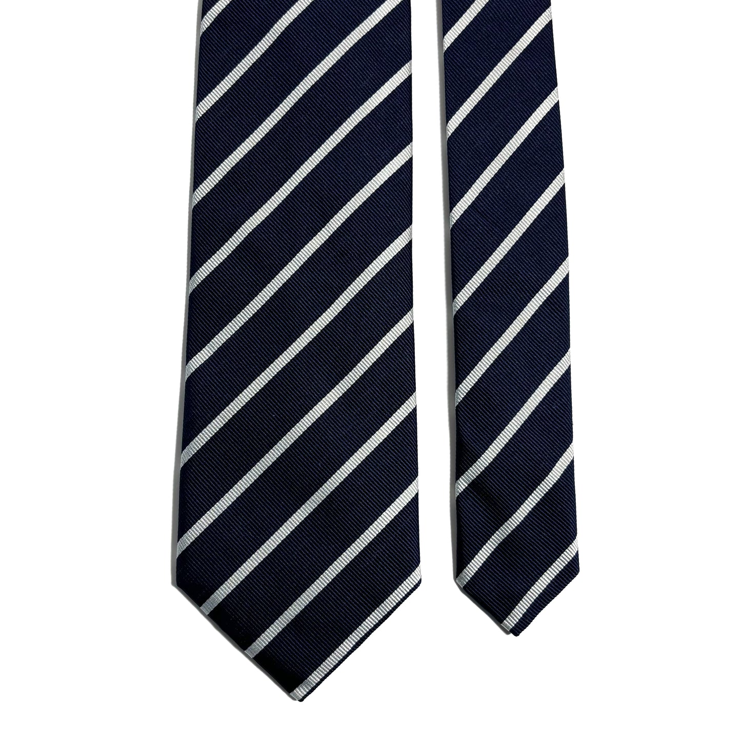 Navy Blue & White Striped Silk Repp Tie